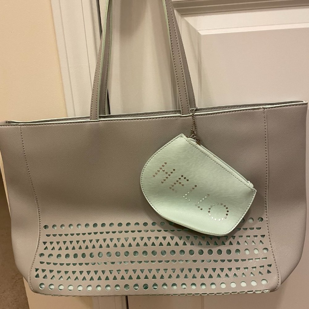 NWOT Bath & Body Works Gray Aqua Bag Coin Large Pouch Hello Beach Tote